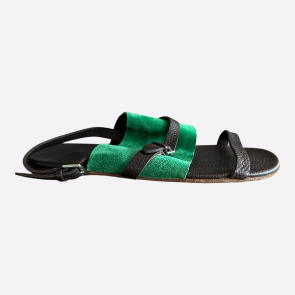 Hermes Brown & Green Suede Sandals - Picture 1 of 6